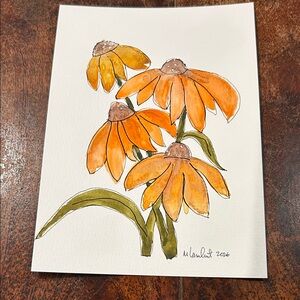 Orange Flower Watercolor Art